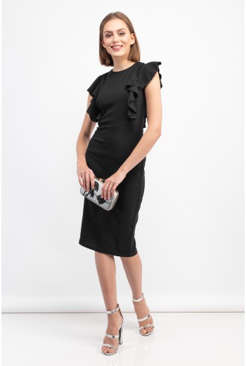 Black pencil dress with ruffle details